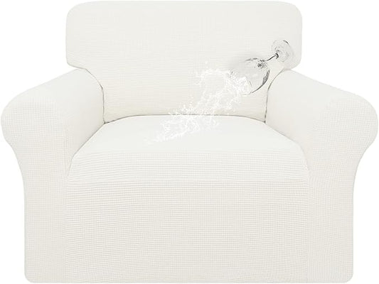 Easy-Going 100% Waterproof Chair Couch Cover, Dual Waterproof Sofa Cover, Stretch Jacquard Sofa Slipcover, Leakproof Furniture Protector for Kids, Pets, Dog and Cat (Chair, Cream)