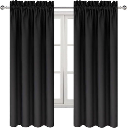 DWCN Blackout Curtains – Thermal Insulated, Energy Saving & Noise Reducing Bedroom and Living Room Curtains, Black, W 42x L 63 Inch, Set of 2 Rod Pocket Curtain Panels
