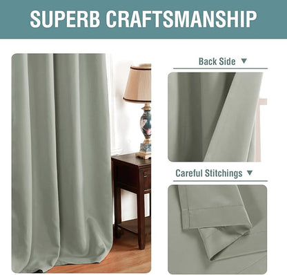 H.VERSAILTEX Blackout Curtain for Living Room Small Window Kitchen Blackout Curtains 45 inch Length Energy Saving Solid Grommet Blackout Drape, One Panel, Light Sage, 52" W x 45" L