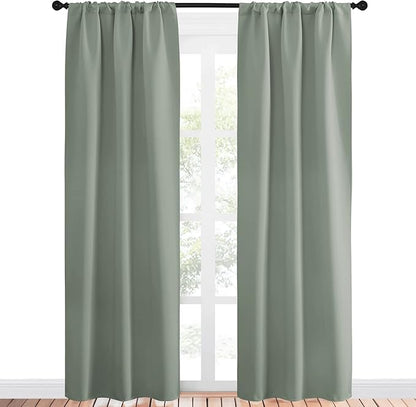 NICETOWN Window Curtains Blackout Drapes - Thermal Insulated Solid Rod Pocket Blackout Curtains/Draperies for Living Room (Sage Green, One Pair, 34 by 84-Inch)