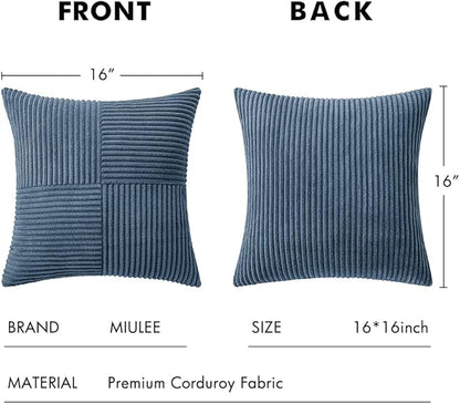 MIULEE Blue Decorative Throw Pillow Covers 16x16 Inch for Couch Bed Sofa Pack of 2 Boho Farmhouse Throw Pillows Soft Cross Corduroy Patchwork Textured Cushion Cases