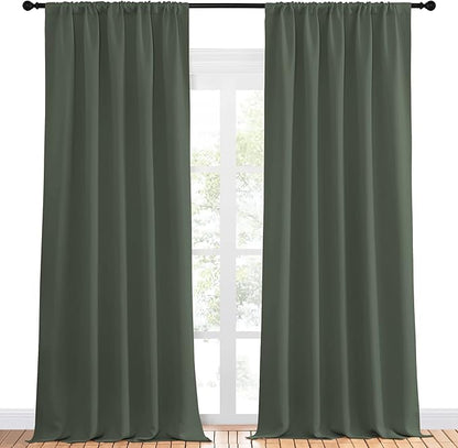 NICETOWN Bedroom Curtains Blackout Draperies - All Season Thermal Insulated Solid Rod Pocket Top Blackout Curtains/Drapes for Kid's Room (Dark Mallard, 1 Pair, 52 x 95 Inch)