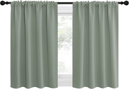 NICETOWN Window Curtains Blackout Drapes - Thermal Insulated Solid Rod Pocket Blackout Curtains/Draperies for Living Room (Greyish Green, One Pair, 42 by 36-Inch)