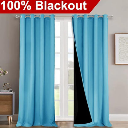 NICETOWN 100% Blackout Curtains for Windows, Pack of 2, Teal Blue, 52" W x 120" L, Super Heavy-Duty Black Lined Total Darkness Drapes for Bedroom, Privacy Assured Window Treatment for Patio