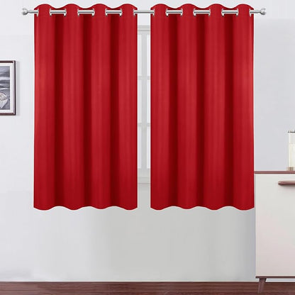 LEMOMO Blackout Curtains 66 x 54 Inch Long Bright Red Curtains Set of 2 Panels Room Darkening Curtains for Bedroom and Living Room