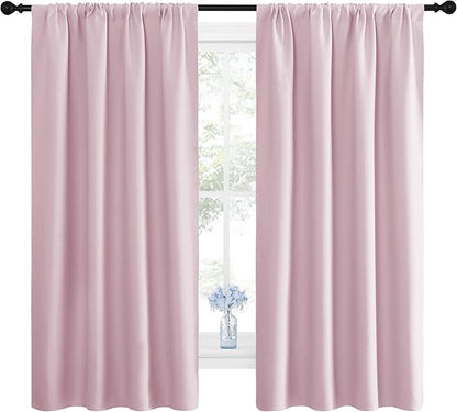 NICETOWN Room Darkening Curtains for Girls Room - Nursery Essential Thermal Insulated Solid Rod Pocket Top Drapes (Lavender Pink=Baby Pink, 1 Pair, 42 x 63 Inch)