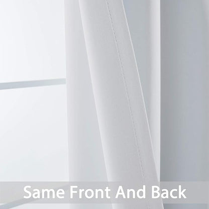Yakamok Greyish White Curtains for Bedroom,Grommet Thermal Insulated Room Darkening Curtains for Living Room, 62W x 63L, 2 Panels