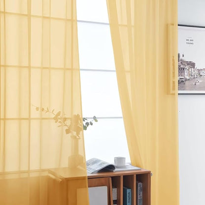 SpaceDresser Basic Rod Pocket Sheer Voile Window Curtain Panels Gold 1 Pair 2 Panels 52 Width 72 Inch Long for Kitchen Bedroom Children Living Room Yard（Gold, 52W x 72L）