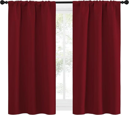 NICETOWN 50inch Curtains for Small Windows, Thermal Insulated Privacy Short Drapes for Kitchen Bathroom (Set of 2, Burgundy Red, 29" Wide)