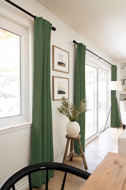 100% Blackout Shield Linen Blackout Curtains for Bedroom 108 Inches Long, Back Tab/Rod Pocket Living Room Drapes, Thermal Insulated Blackout Curtains 2 Panels Set, 50" W x 108" L, Moss Green