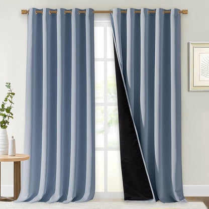 NICETOWN Full Shading Curtains for Windows, Vintage Blue, Pack of 2, 70 inches W x 95 inches L, Super Heavy-Duty Black Lined Blackout Curtains for Bedroom, Privacy Assured Window Treatment