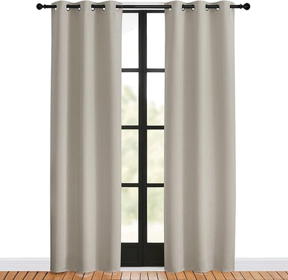 NICETOWN Blackout Curtains for Bedroom, Natural, 34 W by 80 L, Set of 2, Thermal Insulated Curtains & Drapes with Grommet Top for Living Room, Privacy Window Treatment Draperies