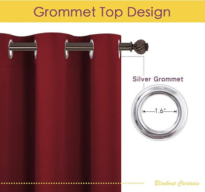 NICETOWN Christmas Burgundy Window Curtains Blackout Drapes, Thermal Insulated Solid Grommet Blackout Curtains/Draperies for Laundry Room (One Pair, 70 by 63-inch, Burgundy Red)