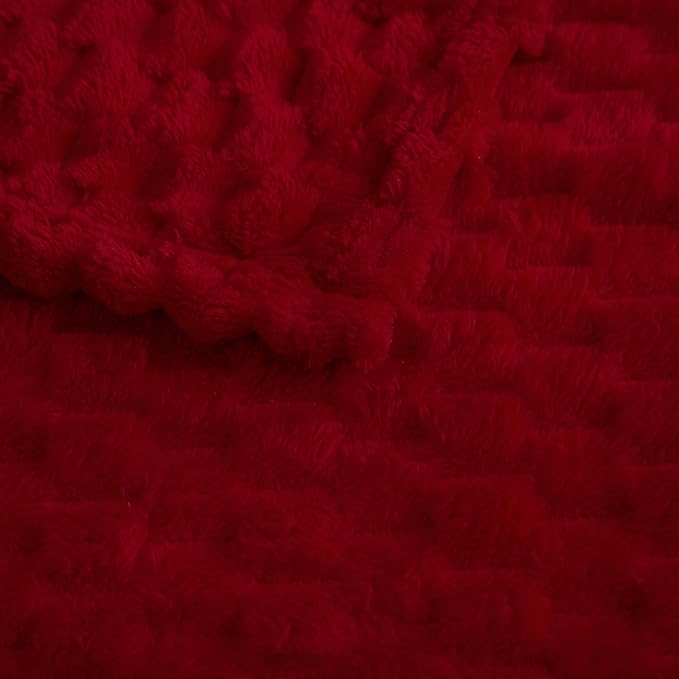 Puncuntex Red Throw Blanket 90"×90" inches Fuzzy 3D Jacquard Decorative Flannel Fleece Super Soft Plush Cozy Blanket for Couch Sofa Chair Lightweight