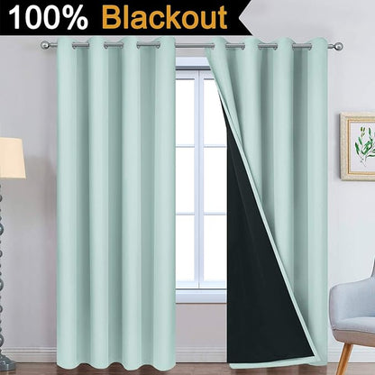 Yakamok 2 Thick Layers Completely Blackout Window Treatment Thermal Insulated Noise Reducing Drapes for Living Room(52Wx96L, Aqua, 2 Panels)