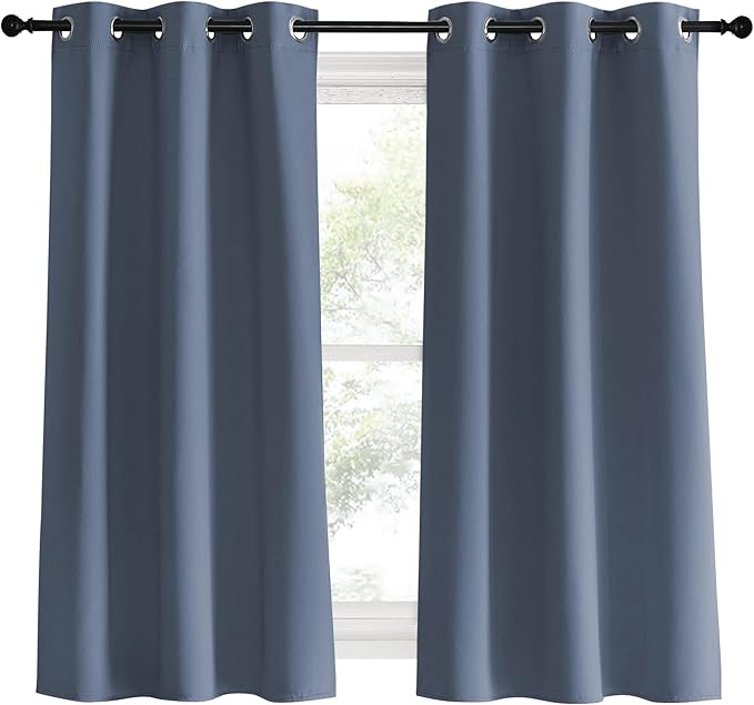 NICETOWN Kitchen Curtains Blackout Curtains & Drapes, Stone Blue, 34" Wide x 60" Long, Set of 2, Thermal Insulated Grommet Top Window Treatment Panels for Cupboard, Small Window
