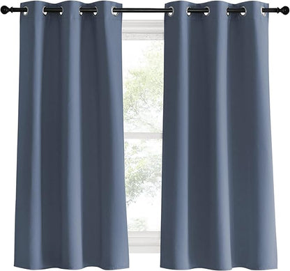 NICETOWN Kitchen Curtains Blackout Curtains & Drapes, Stone Blue, 34" Wide x 60" Long, Set of 2, Thermal Insulated Grommet Top Window Treatment Panels for Cupboard, Small Window