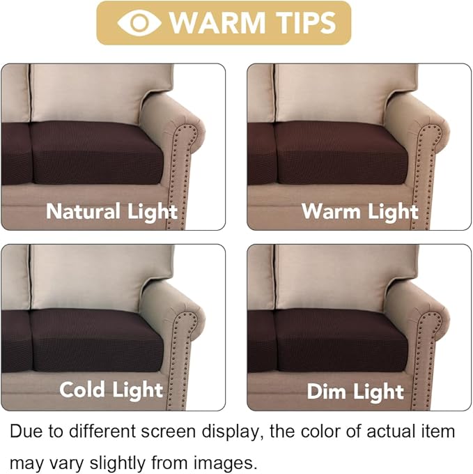H.VERSAILTEX Super Stretch Individual Seat Cushion Covers - Thick Jacquard Textured Twill Fabric (2 Piece Large Sofa Cushion Covers, Chocolate)