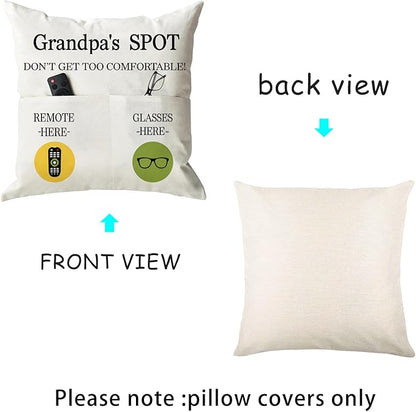 ONFAON Grandpa Gifts,Grandpa's Spot Throw Pillow Covers 18x18 Inch for Bed Sofa Couch,Birthday Christmas Thanksgiving Day Gifts for Grandpa Stepdad,2-Pocket