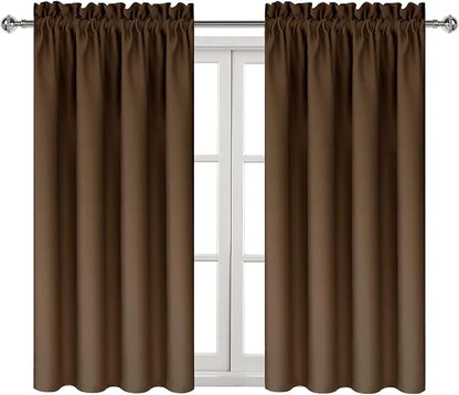 DWCN Blackout Curtains Room Darkening Thermal Insulated Bedroom Curtains Window Treatments, 42 x 45 inches Long, Set of 2 Brown Rod Pocket Drapes