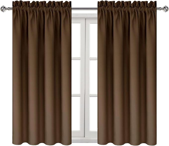 DWCN Brown Blackout Curtains for Bedroom -Rod Pocket Thermal Insulated Room Darkening Drapes for Living Room, W 42 x L 54 Inch, 2 Panels
