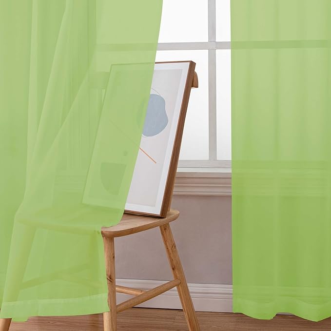 Chyhomenyc Sheer Curtains 63 Inch Length 2 Panels Set, Light Filtering Rod Pocket Window Curtain Treatment Drapes for Bedroom Living Room, Each 42Wx63L, Set of 2, Lime