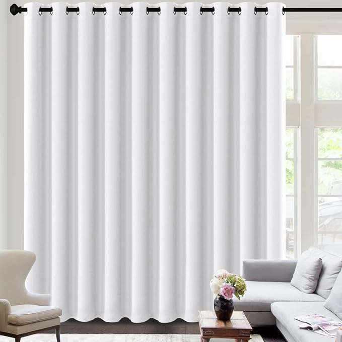 H.VERSAILTEX White Curtains for Sliding Glass Door Room Divider Curtains Noise Reduce Barrier Privacy Curtain Panel Portable Window Screen Sliding Partition, W180 x L96 inches/8' Tall by 15' Wide