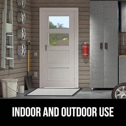 GORILLA GRIP 100% Waterproof All-Season WeatherMAX Doormat US Designed Natural Rubber, Stain and Fade Resistant, Low Profile Indoor Outdoor Door Mats, Easy Clean Patio Mat, 29x17, Light Gray