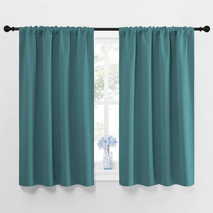 NICETOWN Window Curtains Blackout Drapes - Thermal Insulated Solid Rod Pocket Blackout Curtains/Draperies for Living Room (Sea Teal, One Pair, 42 by 45-Inch)