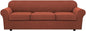 H.VERSAILTEX 4 Piece Stretch Sofa Covers for 3 Cushion Couch Covers for Living Room Furniture Slipcovers (Base Cover Plus 3 Seat Cushion Covers) Thicker Jacquard Fabric (Large Sofa, Rust)