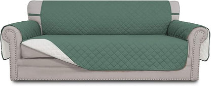 Easy-Going Reversible Couch Cover for 3 Cushion Couch Sofa Cover for Dogs Water Resistant Furniture Protector Cover with Foam Sticks Elastic Straps for Pet Cat (Sofa, Cyan/Ivory)