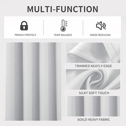 Joydeco White Curtains 95 Inches Long 1 Panel, Thermal Insulated Long Curtains& Drapes 1 Piece, Room Darkening Grommet Drapes for Living Room Bedroom Window (W70 x L95 Inch, Greyish White)