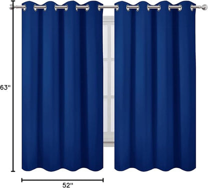 LEMOMO Blackout Curtains 52 x 63 inch/Royal Blue Curtains Set of 2 Panels/Thermal Insulated Room Darkening Bedroom Curtains