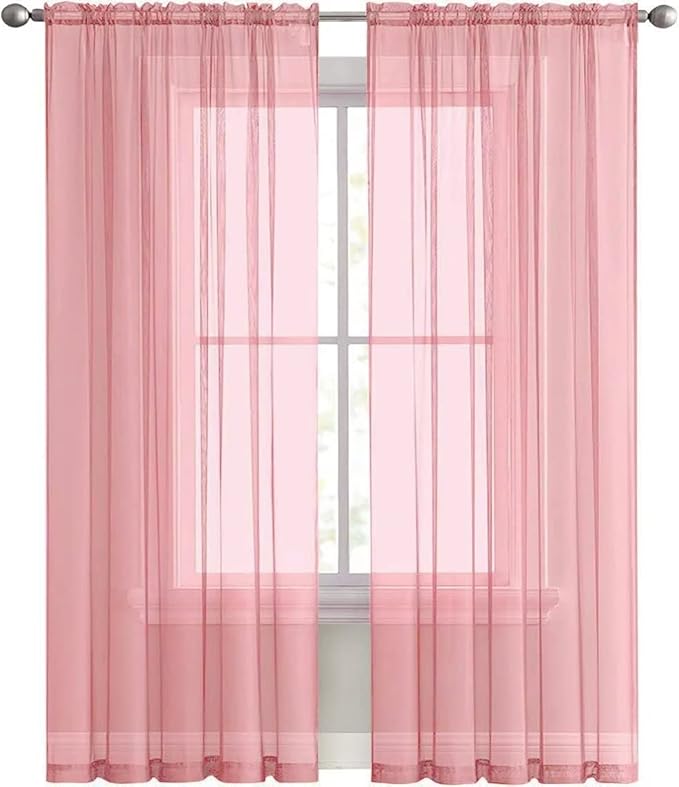 SpaceDresser Sheer Voile Window Treatment Rod Pocket Curtain Panels for Kitchen Bedroom Living Room Drapes Sunlight Filtering Privacy Semi Home Decor Assorted Colors Sizes (Blush, 52 W x 72 L)