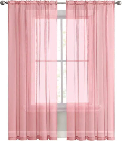 SpaceDresser Sheer Voile Window Treatment Rod Pocket Curtain Panels for Kitchen Bedroom Living Room Drapes Sunlight Filtering Privacy Semi Home Decor Assorted Colors Sizes (Blush, 52 W x 108 L)