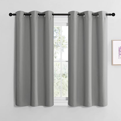 NICETOWN Silver Grey Thermal Insulated Grommet Blackout Curtains, Kids Window Drape Panel for Nursery, Privacy Short Curtains (2 Panels, W42 x L48 -Inch)