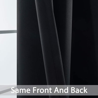 Yakamok Blackout Curtains Room Darkening Thermal Insulated Grommet top Window Curtains for Living Room, 52 x 108 Inch, Black, Set of 2
