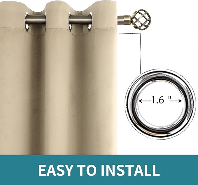 BGment Beige Short Curtains for Kitchen Window, Room Darkening Curtains 45 Inch Length Thermal Insulated Drapes for Small Bedroom, Set of 2 Panels, 38 x 45 Inch