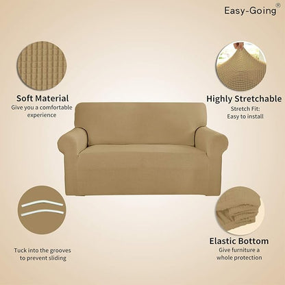 Easy-Going Stretch Sofa Slipcover 1-Piece Sofa Cover Furniture Protector Couch Soft with Elastic Bottom for Kids, Polyester Spandex Jacquard Fabric Small Checks (Sofa, Golden)