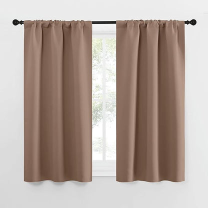 NICETOWN RV Blackout Curtains for Camper Windows, Window Treatment Thermal Insulated Rod Pocket Small Blackout Draperies/Drapes for Bedroom/Kitchen (Cappuccino, Set of 2, 29" Wide by 50" Long)