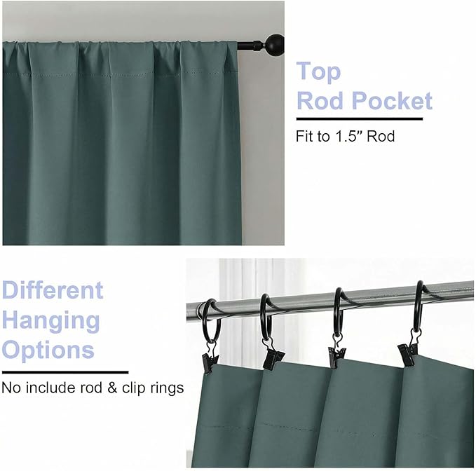 Simplebrand Ava Dark Green Short 36 Inches Blackout Curtain 2 Panels Set, Half Window Rod Pocket Privacy Curtain Tiers for Kitchen, Curtains Blackout for Bathroom Shades, W40 x L36 Inch, Dark Green