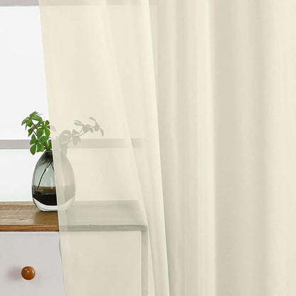 Cream Small Sheer Curtains 2 Panels Set, Kitchen Curtains 36 Inch Length, Elegant Light Filtering Short Window Drapes for Living Room Bedroom, Dual Rod Pocket Design, 2x42Wx36L Inches