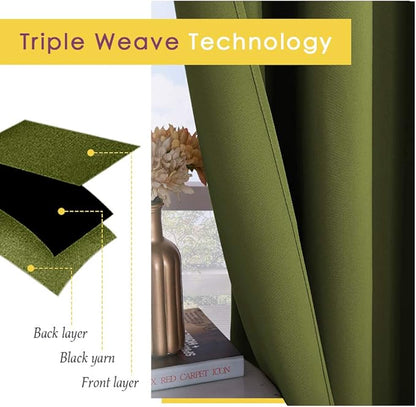 NICETOWN Blackout Curtain Panels for Bedroom, 2 Panels, W42 x L60 inches, Olive Green, Thermal Insulated Grommet Top Blackout Draperies and Drapes