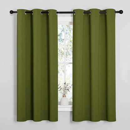NICETOWN Window Curtain Panels, Christmas Window Decoration Thermal Insulated Solid Grommet Blackout Draperies/Drapes for Bedroom (1 Pair, 34 by 54-inch, Olive Green)