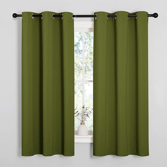 NICETOWN Window Curtain Panels, Christmas Window Decoration Thermal Insulated Solid Grommet Blackout Draperies/Drapes for Bedroom (1 Pair, 34 by 54-inch, Olive Green)