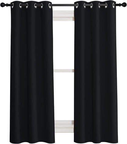 NICETOWN Complete 100% Blackout Curtain Set, Black, 37" W by 40" L, Double Panels, Thermal Insulated & Energy Efficiency Window Draperies with Black Liner, Noise Reducing Short Curtains for Kids Room