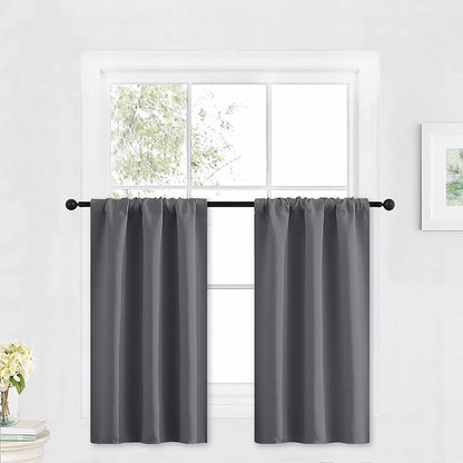 RYB HOME Kitchen Blackout Curtains Over Sink 36 inch Length, Rod Pocket Summer Light UV Blocking Energy Efficient, Cabinet Shelf Cupboard Coverings, Width 29 by Length 36, Grey, 2 Panels