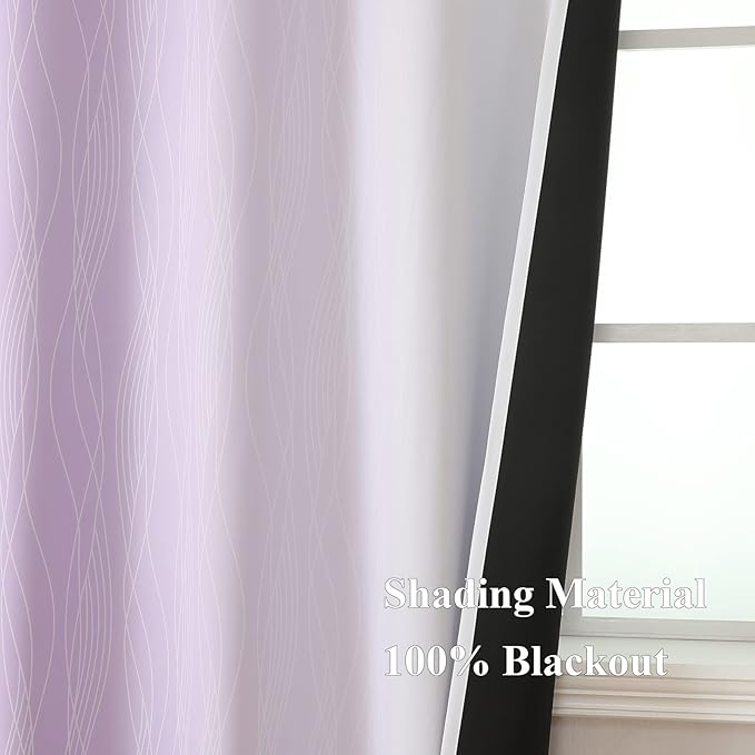 Estelar Textiler Lilac and Greyish White Blackout Curtains 45 Inch Length, Light Blocking Gradient Drapes for Kitchen, Thermal Insulated Grommet Ombre Curtains for Bathroom,52Wx45L,2 Panels