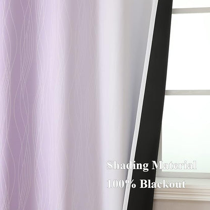 Estelar Textiler Lilac and Greyish White Ombre Blackout Curtains 72 Inches Length for Bedroom, Thermal Insulated Light Blocking Grommet Gradient Blackout Drapes for Living Room, 42Wx72L, 2 Panels