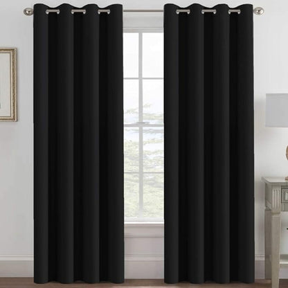 H.VERSAILTEX Blackout Curtains for Bedroom Black Out Curtains 90 inch Thermal Insulated Long Blackout Curtains for Living Room, Energy Saving Curtains for Sliding Glass Door (1 Panel, Jet Black)